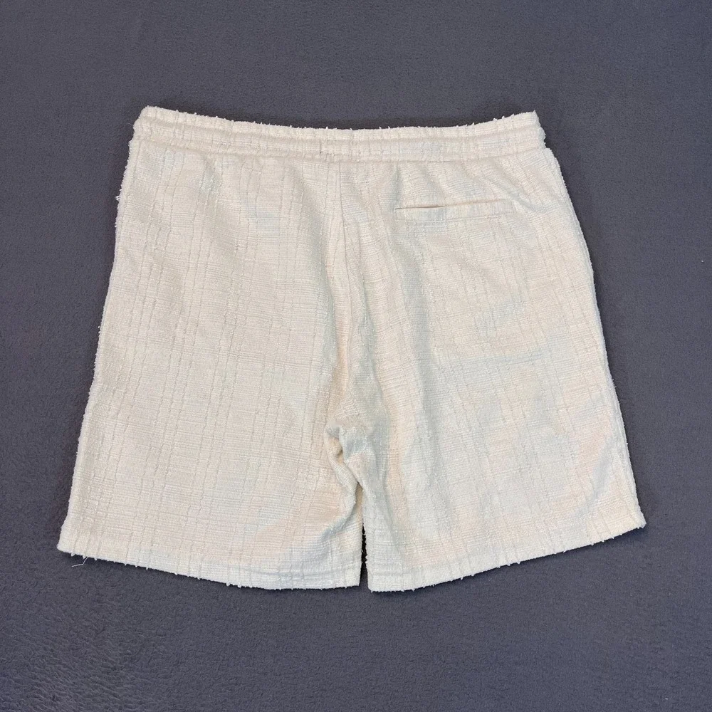 Primark Mens XL Textured Drawstring Shorts Cream Honeycomb Weave Feather Chicken